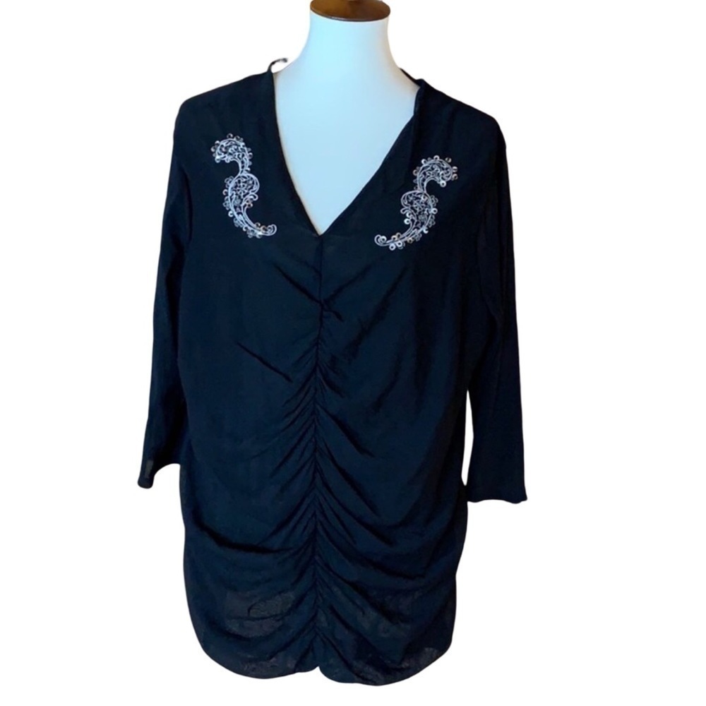Roper black embellished mesh blouse Size 2X